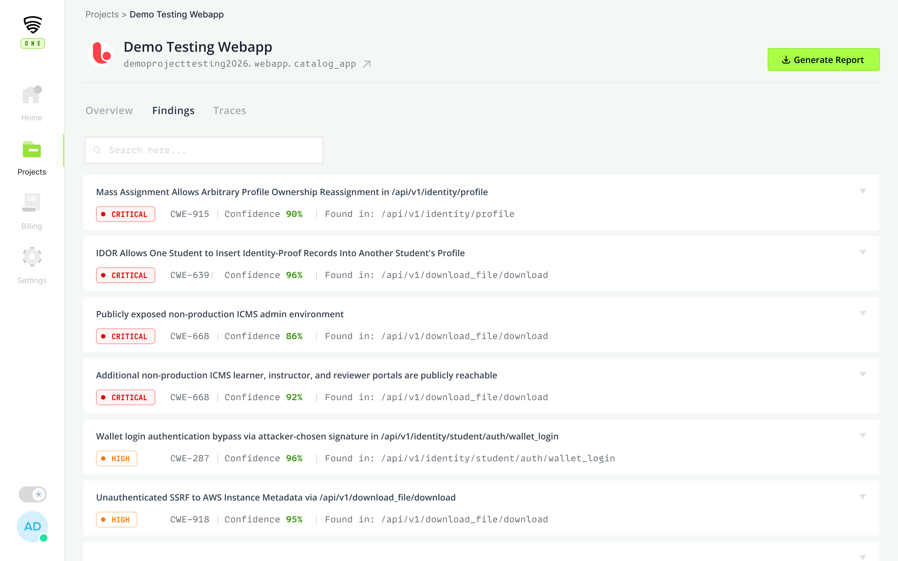 CredShields One platform — finding detail